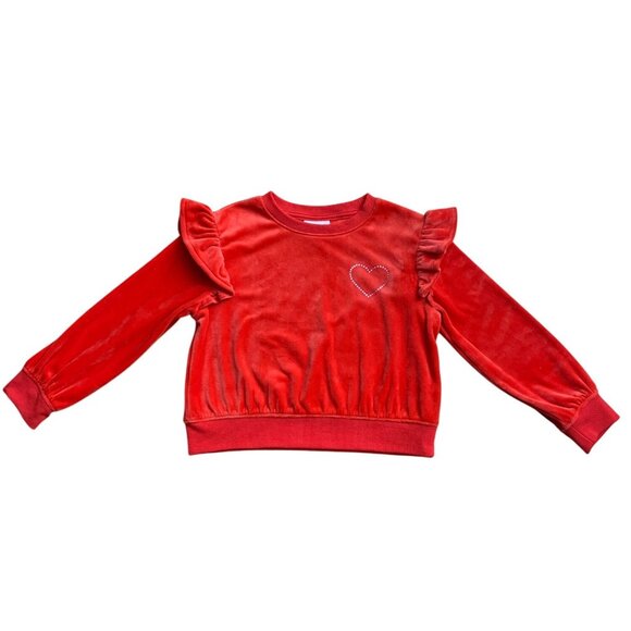 Cat & Jack Girls Red Velour Ruffle Long Sleeve Embellished Heart Design Size XS - Picture 5 of 8
